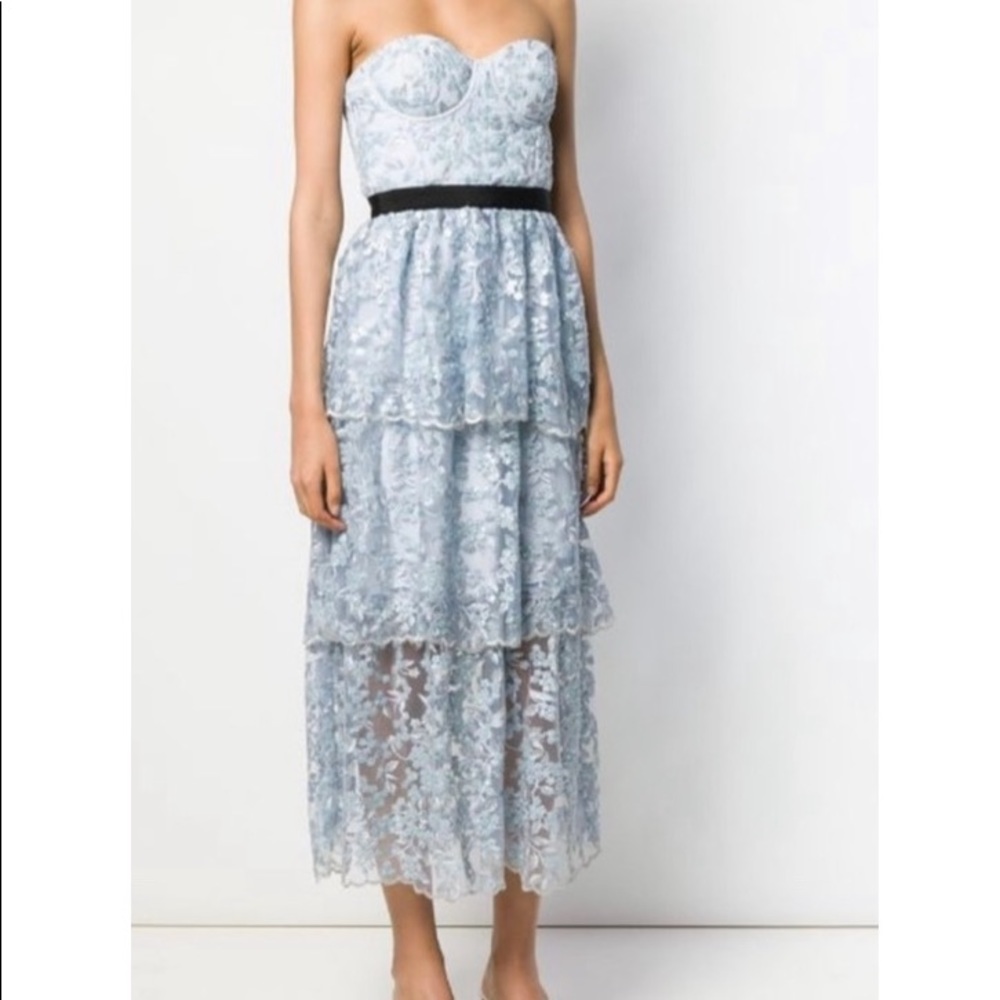 Self-portrait strapless tiered gown